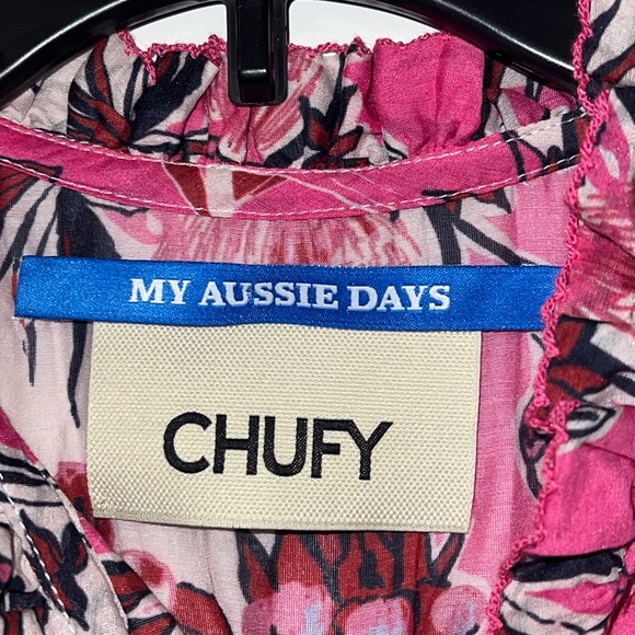 New CHUFY My Aussie Days Ellis Nulla Pink Floral Silk Blend Ruffle Sleeve Top - Picture 4 of 5